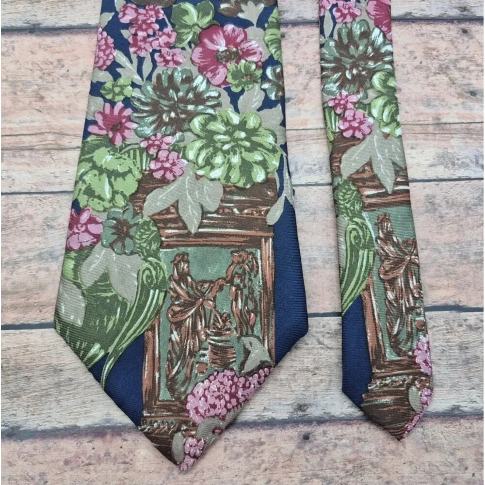 Vintage Halston III Mens Floral Tie 100% Italian Silk Made in USA 80s 90s